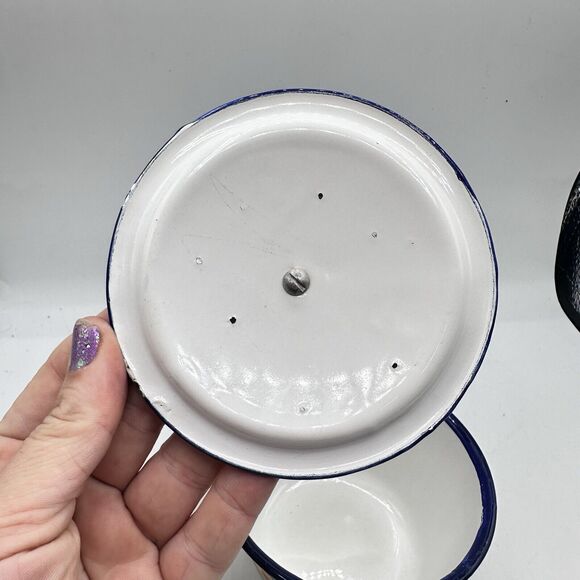 Vintage Mini Floral Enamel Pot Trinket Dish Roses Retro Kitsch Decor - Picture 7 of 13